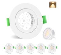YindaLux 6X LED Recessed Spotlight 230V IP65 2700K Warm Light 5W 550LM GU10 Ceiling Spotlight White, Drilled 68mm Recessed Light for Bathroom Living Room, Non-Dimmable