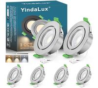 YindaLux 6X LED Recessed Spotlight 230V IP65 Dimmable 5W 550LM Ceiling Spotlight 2700K 4000K 6000K, Drilled 68mm GU10 Recessed Light for Bathroom Living Room, Nickel