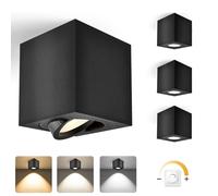 YindaLux Dimmable LED Surface Mounted Spotlight, Adjustable Ceiling Spotlights Ø80x84mm, Contains Module 230V, 3000K/4000K/6500K Aluminium Ceiling Light Bathroom Modern Square Black LED Spotlight 4PCS