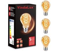 YindaLux E27 4W 840LM Edison Vintage A60 Bulb, 2200K Warm White Retro LED Decorative Filament Bulbs, Amber Glass Bulb Equivalent to 60W Incandescent Bulb, Non-Dimmable, Pack of 3