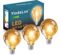 YindaLux E27 LED Light Bulb Warm White 2700K Vintage Edison Filament Bulb 4W ≈ 40W Retro Energy Saving LED Bulbs Pack of 3 G95 Non-Dimmerable Decorative Lighting for Home, Cafe, Bar