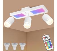YindaLux LED Ceiling Light 3 Spots Dimmable with Remote Control, RGB 25W 2850LM Ceiling Spotlights GU10 Swivel, White Ceiling Spotlight with Lower Glow 10W+3x5W GU10 for Living Room, Kitchen, Bedroom