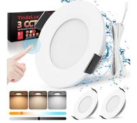 YindaLux LED Recessed Spotlight 12 V, Touch Control 3000 K 4000 K 6000 K Dimmable, 3 W 330 LM IP44 Extra Flat Bathroom Spotlight with 58-62 mm Hole Aluminium Ceiling Spotlight with 2 m Cable, Pack of