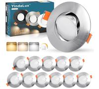 YindaLux LED Recessed Spotlight Dimmable 5W 550LM Swivel Recessed Lights 3000K 4000K 6000K Ceiling Spots IP44 Bathroom Spotlight Hole Size 68-80mm, AC 220-240V, 120° Beam Angle, Nickel, Pack of 12