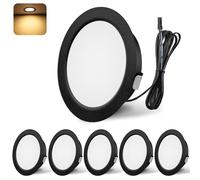 YindaLux LED Recessed Spotlights 12V 3000K Warm White IP44 LED Spot Dimmable 3W Recessed Lights 55-58mm Hole Size Downlight for Caravans, Kitchens, Wardrobes, Aluminum, Black, Set of 6