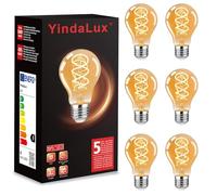 YindaLux Light Bulb E27 LED Warm White 2200 K Filament Lamp Edison Vintage Light Bulb 4 W Energy Saving Lamp Retro Bulb Decoration for Home Café Bar 6 A60