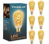 YindaLux Light Bulb E27 LED Warm White 2200K Filament lamp Edison Vintage LED Bulbs 4W Energy Saving Lamp Retro Bulb Decoration for Nostalgia and Industrial Lighting in The House café bar 6-Pack ST64