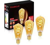 YindaLux Light Bulb E27 LED Warm White 2200K Filament lamp Edison Vintage LED Bulbs 4W Energy Saving Lamp Retro Bulb Decoration for Nostalgia and Industrial Lighting in The House café bar 3-Pack ST64