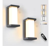 YindaLux Outdoor Lamp with Motion Sensor, LED 18W Outdoor Wall Light with Remote Control, IP65 Modern Indoor Wall Light, 3000-6500K Outdoor Lamp for Garden, Anthracite, 2 Pieces
