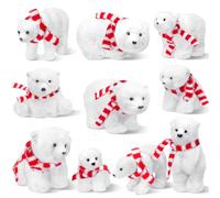 Yinder 10 Pcs Christmas Polar Bear Ornament Large White Polar Bear Wearing Scarf Ornament Arctic Realistic Furry Hanging Animals Figurines for Christmas Rustic Home Decor (Vivid Style)