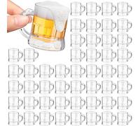 Yinder 2 oz Mini Beer Mug Plastic Shot Glasses Beer Mug Glass with Handles Clear Mini Solid Base Reusable Beer Stein Tasting Glasses for Vodka, Whiskey, Espresso, Birthday, BBQ Party (50)