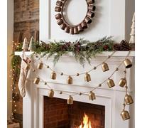 Yinder 2 Pcs 6.56 ft Christmas Bell Garland Rustic Vintage Beaded String Garland with Gold Bells Metal Jingle Christmas Banner for Xmas Tree Mantel Fireplace Door Indoor Decor