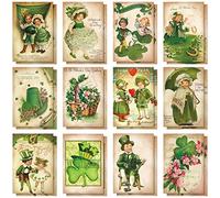 Yinder 24 Set St Patrick's Day Cards with Envelopes Vintage Green St Patrick's Day Shamrock Greeting Cards Retro Clover Irish Cards for Party Classroom Home Office Business (Cute Style)