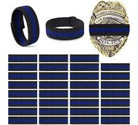Yinder 30 Pieces Police Mourning Band for Badges Stripe Funeral Honor Guard Elastic Straps Black Blue Thin Line Police Officer Badge Mourning Twill Band