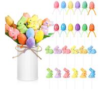 Yinder 48 Pcs Glitter Easter Picks Bunny Egg Foam Picks Decoration 9.5" 3D Double-sided Decorative Floral Arrangement Pick for Vase Filler Home Colorful Decor for Cake Farmhouse Party Supplies