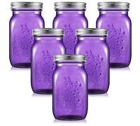 Yinder 6 Pack 32 oz Mason Jars with Lids Wide Mouth Colored Canning Jars Glass Container for Storage Canning Fermenting Pickling DIY Crafts Decoration Dishwasher Not Allowed (Purple)