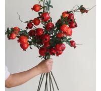 Yinder 6 Pcs Artificial Pomegranate Branches 40 Inch Deep Red Tall Faux Pomegranate Stems Fall Harvest Decor for Jewish New Year Rosh Wedding Thanksgiving Hashanah Home Vase Arrangement