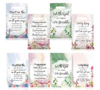Yinder 60 Pcs Christian Gift Bags with Handles Bible Verse Plastic Bag Bulk for Mother's Day Religious Treat Sack Christian Gifts Inspirational Flower Candy Pouches for Women Party Favor Church Gift