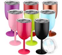 Yinder 8 Pcs Stemmed Stainless Steel Wine Glasses, 12 oz Stainless Wine Goblet with Lids Double Wall Insulated Unbreakable Goblets Insulated Stem Tumbler for Friendship Birthday Party(8 Colors)