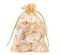 Yindhgdr 100Pcs 9x12cm Sheer Drawstring Heart Organza Jewelry Pouches Wedding Christmas Favor Gift Bags (Gold)