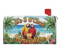 YINENA It's 5 O'Clock Somewhere Mailbox Cover Magnetic Standard Size 21x18 Inch Post Letter Box Wrap Summer Parrot Bird Beach Tropical Garden Yard Home Decor