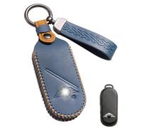 YINEOR Key Fob Cover Leather Car Key Case Keychain Fob Holder Compatible with BMW Mini Cooper Clubman Hardtop Convertible Countryman F54 F55 F56 F57 F60 2014-2025 (HOMNB-Blue)
