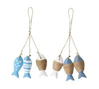 YINETTECH 2 Sets Wooden Fish Decoration Wall Decoration Mediterranean Style Wall Decoration for Bathroom Bedroom Livingroom Garden Decoration