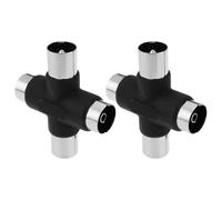 YINETTECH 2PCS Antenna Distributor Four-Way TV Receiver 9.5mm Male to 9.5mm Female 35x39.9mm Coax Cable Distributor Splitter Black