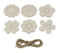 YINETTECH 30Pcs Blank Flower Shape Wood Chips Wooden Flower Hanging Decorations Floral Wooden Slices Accessories for DIY Making Crafts Home Decor Set A