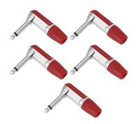 YINETTECH 5pcs 1/4" 6.35mm Mono TS Jack Plug 90 Degree 2 Pole Nickel Male Connector for Microphones Earphones Audio Video AV PC(Red)