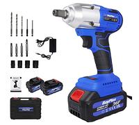 YINF 18 V 1/2 Inch 420NM Torque Cordless Impact Wrench, Wheel nut Remover, Electric Wrench 2X 6000Ahm Battery, 4 Sockets, for Auto, DIY, Car Tyre Scaffolding Lug Removal Brace, Blue