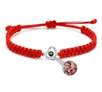 YINFEIAI Custom Personalized Photo Projection Bracelet, Unique Memorial Keepsake for Women Men, the Gift for Couples Dogs, Ideal for Mother's Day Birthday Christmas(Red cord + silver heart)