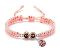 YINFEIAI Custom Personalized Photo Projection Bracelet, Unique Memorial Keepsake for Women Men, the Gift for Couples Dogs, Ideal for Mother's Day Birthday Christmas(Pink cord + double beads)
