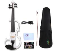 Yinfente 16inch Silent Electric Viola Solid Wood 4 String With Ebony Fittings&Hard Case& Brazilwood Bow&AUX Cable&Cleaning Cloth White (White)