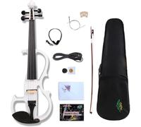 Yinfente 16inch Silent Electric Viola Solid Wood 4 String With Ebony Fittings&Hard Case& Brazilwood Bow&AUX Cable&Cleaning Cloth White (White)