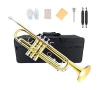 Yinfente B flat Standard Trumpet For Beginner,Advanced,Student With Hard Case,Silver plated 7C mouthpiece,White gloves,Cleaning cloth (Gold)