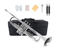 Yinfente B flat Standard Trumpet For Beginner,Advanced,Student With Hard Case,Silver plated 7C mouthpiece,White gloves,Cleaning cloth (Silver)