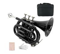 Yinfente Bb Flat Pocket Trumpet Bass Trumpet For Beginner,Student With Cleaning cloth, Silver plated 7C mouthpiece,hard case White gloves (Black)
