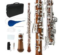 Yinfente Professional Oboe Silver Plated Rosewood C Key Left F Resonance Semi-Automatic Woodwind Instrument With Oboe Reed&Gloves&Leather Case+ Carry Bag&Cleaning Cloth&Cap Cork&Grease&Screwdriver