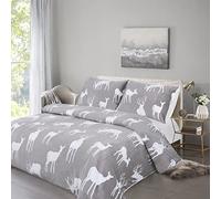 YINFUNG 3PCS Fleece Duvet Cover King Size Christmas Bedding Flannel Fluffy Duvet Cover Sets Stag Elk Reindeer king Xmas Bedding with 2 Pillow Cases Thermal Warm Cosy Super Soft 230x220 Grey
