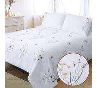 YINFUNG Bedding Sets King Size White Cotton Duvet Cover Sets Butterfly Floral Bedding Flower Embroidered Breathable Quilt Cover with 2 Pillow Cases (White, King 230x220 cm)