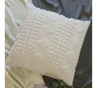 YINFUNG Ivory Euro Sham Covers Boho Tufted Cream Off White 26x26 Set of 2 Euro Pillow Covers Poms Diamonds Moroccan Embroidery Shabby Chic Farmhouse Large Pillow Cover