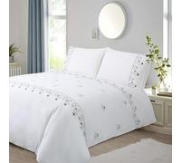 YINFUNG Kingsize Duvet Cover Sets Cotton White Bedding Floral Embroidered Cute Bedding King Size Quilt Cover Soft Breathable with 2 Pillow Cases (White, King 230X220 Cm)