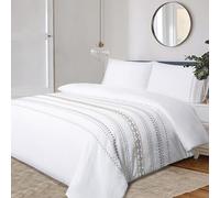 YINFUNG Kingsize Duvet Cover Sets White Bedding Cotton Duvet Cover Sets Geo Striped Embroidered Textured Luxury Quilt Cover with 2 Pillow Cases (White, King 230x220 cm)