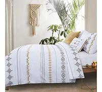 YINFUNG White Boho Duvet Cover Set King Aztec Geometric Retro Ethic Bohomian Vibrant Textured 104x90 Cotton Bedding Set Embroidered Yellow Grey Moroccan Striped Zip Embroidered 3 Pieces