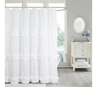 YINFUNG White Ruffle Shower Curtain, Shabby Chic Vintage Bathroom Curtains Victorian Girly Cute Aesthetic Boho Farmhouse French Country Lace Decor 72x72 inches