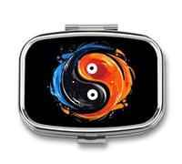 Ying and Yang Feng Shui Taijitu Travel Pill Organizer 2 Compartments Pill Case Pill Box Containers for Purse Pocket