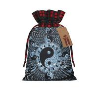 Ying Yang Diagram Print Festive Plaid Gift Bag, Candy Bag, Drawstring Burlap Pouch For Holiday Presents Favor-M