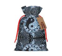 Ying Yang Diagram Print Festive Red Drawstring Bag, Small Favors Pouch Ideal For Christmas Party Gifting-S Size