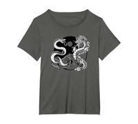Ying Yang Dragon and Snake, Balance and Harmony T-Shirt, Women's Plus, Asphalt Grey, 1X